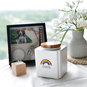 Square Ceramic Pet Urn with Bamboo Lid Rainbow Design for Dogs Airtight <b>Memorial</b> <b>Box</b> - Product Image 2