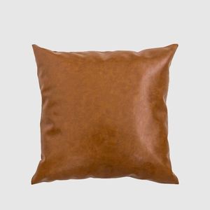 Square Leather Pillow 24x24in Brown Home Decor Cushion - Product Image 4