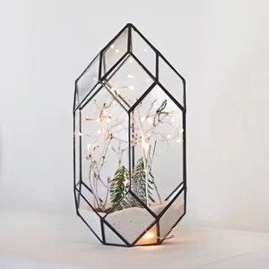 Terrarium en métal moderne pour l'intérieur, pot en verre, élégant support de plantes géométrique, décoration d'intérieur - Product Image 1
