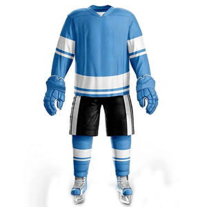 Ensemble de maillot de hockey sur glace bleu, manches longues, col en V, rayé, polyester respirant, coupe régulière, taille adulte, toutes saisons - Product Image 1