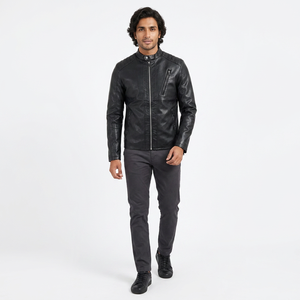 Chaqueta de Motociclista para Hombre Finer Threads <span class=keywords><strong>Legacy</strong></span> Negra, Cuero Genuino, Forro Acolchado de Viscosa, Bolsillos, Cuello Alto, Cierre de Cremallera - Product Image 6
