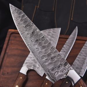 Juego de cuchillos de cocina de acero de Damasco de 5 piezas con mango de madera y hojas de filo recto para cocinar - Product Image 6