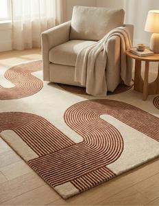 Alfombra Moderna de Lana Tufted a Mano, Antideslizante, de Pelo Medio, Diseño Abstracto, Suave, Decorativa para Sala de Estar y Dormitorio - Product Image 4