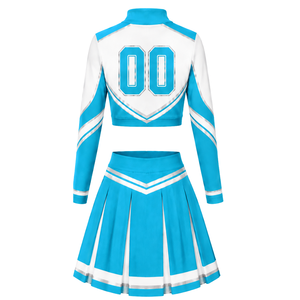 Light Blue <b>White</b> Sublimated Cheer Long Sleeve Uniform Set <b>Pleated</b> <b>Skirt</b> Team Sportswear Athletic Training Practice Performance - Product Image 3
