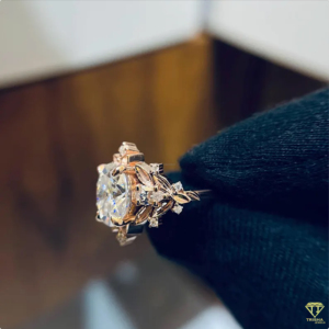 Premium Round Cut Moissanite Engagement <b>Ring</b> Crafted In 925 Sterling Silver With Vintage Inspired Floral Detailing - Product Image 4