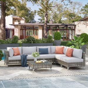 K & K Set di mobili da esterno da giardino in vimini resistente all'acqua, divano componibile in vimini, - Product Image 6