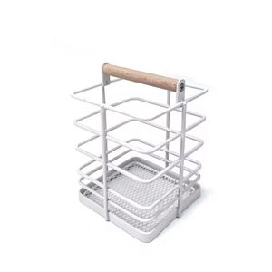 Wooden Cutlery Holder with Metal Stand Kitchen Organizer Box Spoon Fork Storage <b>Rack</b> Countertop Utensil Holder Set - Product Image 4