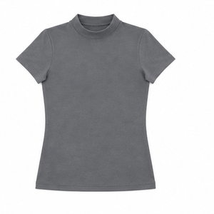 เสื้อยืดคอกลมแขนสั้นทรงเข้ารูปสำหรับผู้หญิง สีเทาเฮเธอร์ รุ่นคลาสสิก ผ้าคอตตอนเจอร์ซีย์เนื้อนุ่มยืดหยุ่น รุ่น WMNTS-0006 - Product Image 6