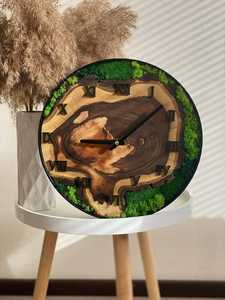 Luxury Biophilic Wall Clock Live Edge Olive Wood with Preserved Green Moss Art Silent Nature Inspired Clock for Modern Office - Product Image 6