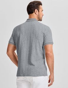Camisa Polo Casual de Punto Texturizado para Hombre, Camisa de Golf Elástica de Manga Corta, Camisas con Cuello para Hombre para Vacaciones de Verano en la Playa - Product Image 2
