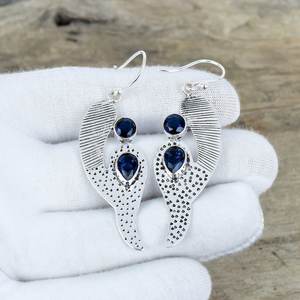 ต่างหูห้อยประดับพลอยไพลินสีน้ำเงิน เงินแท้ 925 ทำมือ สไตล์โบราณ หรูหรา เหมาะสำหรับเป็นของขวัญวันแม่ที่ได้รับการรับรอง - Product Image 2