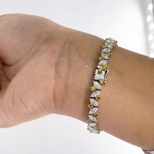 Pulsera de tenis de lujo para mujer con diamantes de moissanita VVS de corte marquesa y diamantes laterales redondos amarillos, pulsera de boda de plata - Product Image 6