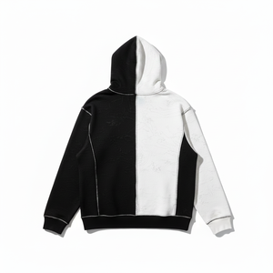 Premium Custom Split Color Block Hoodie Unisex Streetwear Oversized <b>Black</b> and White Pullover <b>Fleece</b> Men Cotton Sweatshirts - Product Image 2