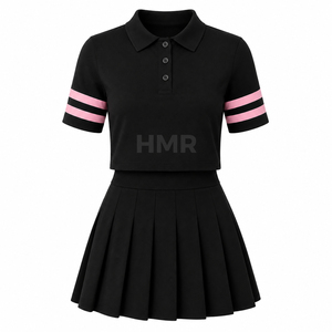 ชุดเทนนิสสีดำ 2 ชิ้น ของชมรมพี่น้อง HMR เสื้อโปโลแขนสั้น กระโปรงพลีทเอวสูง - Product Image 4
