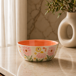 Tazón de Cerámica Decorativo para Ensalada con Diseño Floral en Tono Rosa, Acabado Interior Brillante y Diseño Espacioso para Uso Diario - Product Image 1