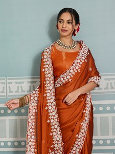 Sari de Diseño con Lentejuelas Florales Bordadas para Mujer, Elegante para Fiestas y Bodas, Sari Étnico con Blusa a Juego, Venta al Por Mayor - Product Image 6