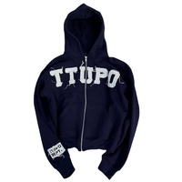 Sweat à capuche personnalisé coupe-vent en molleton 100 % coton pour l'automne, style streetwear, avec fermeture éclair, appliqués et patchwork vieilli, pour fabricants