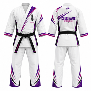 Club Name Kyokushin Karate Gi White <b>for</b> <b>Heat</b>-Transfer Printed V-<b>Neck</b> Three Quarter Sleeve Moisture Wicking Breathable - Product Image 1
