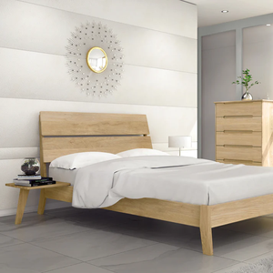 Lit double en bois finition cerisier traditionnel |   Lit plateforme à pieds écartés en gros Inde - Product Image 6