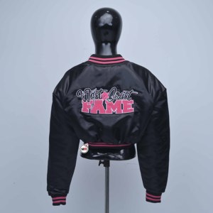 Black Womens <b>Quilted</b> Satin Bomber <b>Jacket</b> Pink Trim Full Sleeve Zipper Closure Leopard <b>Pattern</b> Turn-down Collar Regular Winter - Product Image 2