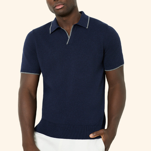เสื้อยืดคอตตอนปักโลโก้สีพื้น แขนสั้น ผู้ชาย เสื้อโปโลถัก - Product Image 4