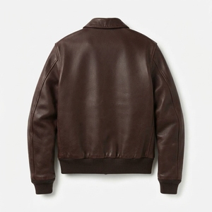 Men's Genuine Leather Bomber <b>Jacket</b> Turn-down Collar Zipper Closure Solid Color Moto Biker Style Autumn Wear - Product Image 2