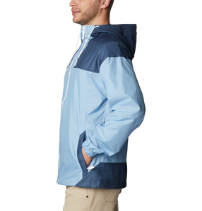 Men's Hooded Color Blocking <b>Puffer</b> <b>Jacket</b> <b>Light</b> Blue Navy Windproof Casual Spring Outerwear Zipper Closure Regular Fit - Product Image 3