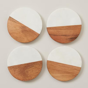 Posavasos Redondos, Cuadrados y Hexagonales de Mármol Blanco Natural y Madera de Acacia al por Mayor para Bebidas - Product Image 4