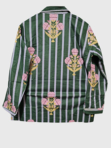 Conjunto de Pijamas para Pareja con Rayas Florales Verdes, Manga Larga y Cuello con Muescas - Product Image 5