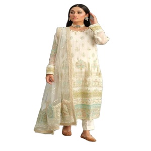 Indian and <b>Pakistani</b> Embroidery Work <b>Dresses</b> for Women <b>Eid</b> Sale Three Piece Viscose Salwar Kameez Saari - Product Image 1