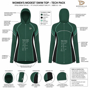 Muslim Swim <b>Tunic</b> Hooded Long Sleeve Quick Dry UPF 50+ Rash Guard Modest Swimwear Top 1 Piece Front - Product Image 5