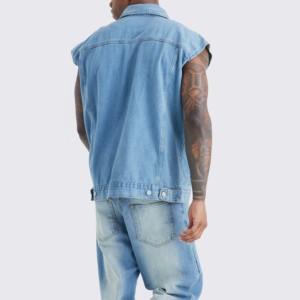 Chaleco Vaquero sin Mangas Azul Claro con Botones al Frente, Chaqueta Casual para Hombre, Algodón Lavado, Corte Regular, Estilo Primavera - Product Image 2