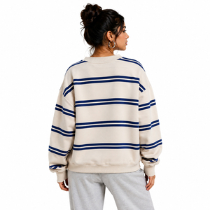 Sudadera de Manga Larga para Mujer, Cuello Redondo, Rayas, Algodón, Felpa, Hombros Caídos, Corte Holgado, Estilo Urbano, con Impresión de Logotipo Personalizado - Product Image 3