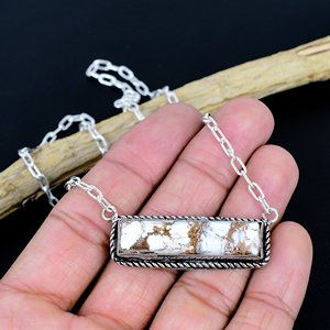 Collier barre fait main en argent sterling 925 plaqué, avec pierre précieuse 100% naturelle de cheval sauvage, design de créateur - Product Image 2