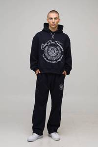 Mens Casual Custom OEM Screen Print Cotton Fleece Hoodie Jogger Tracksuit Set Washed Streetwear Pullover Sweatshirt Apparel Wear - Product Image 5