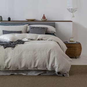 Ensemble de couette en lin bleu clair uni, 4 pièces, ensemble de literie doux avec taies d'oreiller, décoration de chambre à coucher - Product Image 4