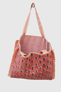 Bolsa de Mano de Algodón Bordada con Flores Rosas, Estilo Bohemio, Abierta, para la Playa, para Mujer - Product Image 5