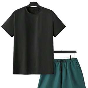 Hot Selling Mens Black T-Shirt <b>Set</b> With Teal Beach Print Crew Neck Casual Summer Wear Breathable <b>Knitted</b> Fabric Short Sleeve OEM - Product Image 2