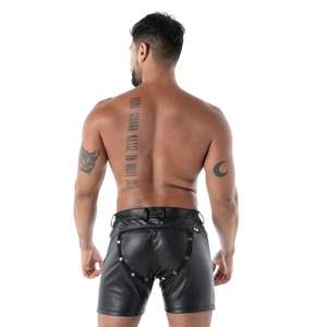Shorts pour homme Kinky Zipped Leather Look, style gladiateur, décontracté chic, imperméable, respirant, taille élastique, noir, sexy, tendance - Product Image 3