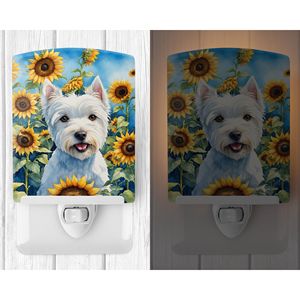 Veilleuse compacte en céramique de tournesols Westie certifiée UL multicolore 6x4x3 pour chambre à coucher salle de bain pépinière couloir cuisine - Product Image 2