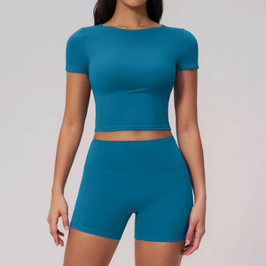 Conjunto Deportivo de 2 Piezas, Traje de Yoga de Manga Corta, Ropa Deportiva para Mujer, Ropa de Entrenamiento, Pantalones Cortos Deportivos para Correr, Conjuntos de Gimnasio - Product Image 4