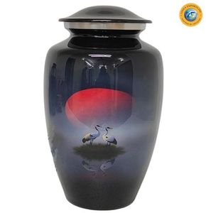 Linea Exports Inc Cremation Urn Black Adult <b>Memorial</b> <b>Vase</b> With Sunset And Tree Design Customizable Artistic Pattern - Product Image 3