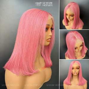 Factory Price Customized Human Hair <b>Pink</b> Colored Wigs 180% Density HD <b>Lace</b> Frontal Wig 100% Raw Vietnamese Hair Extensions - Product Image 5