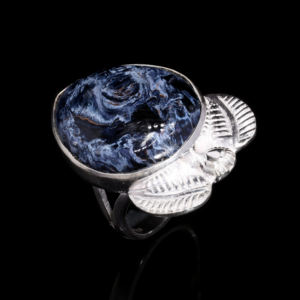 Anillo de Eternidad Bohemio de Plata de Ley 925 con Gema de Pietersita Azul Pera, Engaste de Bisel, Estilo Clásico, Sin Níquel, para Mujer, para Boda - Product Image 3