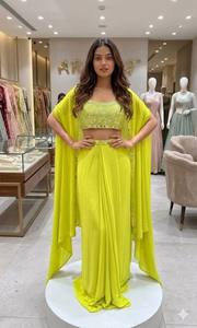 Magnifique ensemble 3 pièces avec broderie miroir véritable : Blouse, jupe et boléro longueur cheville - Tenue de soirée Diwali - Product Image 2