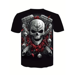 Fashionable Digital 3D Printed Skull Short Sleeve Knitted Loose Casual Breathable Men's Summer Sublimation T-<b>Shirt</b> - Product Image 3