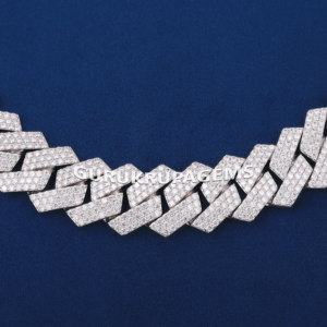 A <b>box</b> cut hip hop 14kt white gold round lab grown diamond custom heavy look cuban unisex <b>chain</b> diamonds tester pass diamond bail - Product Image 4