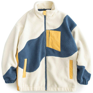 Chaqueta de forro polar con bloques de color para hombre, cuello alto, con cremallera, estilo sherpa, abrigo de invierno, corte holgado - Product Image 1