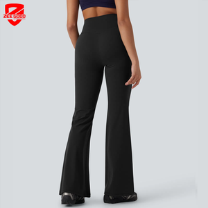 Pantalones deportivos elásticos al por mayor con logo personalizado, control de abdomen, acampanados, tipo sudadera, leggings de yoga para mujer, ropa deportiva. - Product Image 2