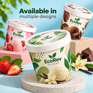 Vasos para Helado EcoRev de 500 ml, Compostables, de Papel de Una Sola Pared, con Diseño de Hojas Impresas Digitalmente, Aptos para Alimentos - Product Image 2